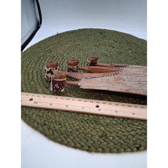 Hand-Carved Wooden Sculpture With Tribal Face Design - 10" Tall Unique Rustic De - Picture 4 of 5